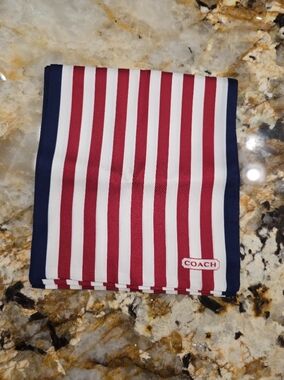 Coach 100% Silk Scarf Striped Red White Blue